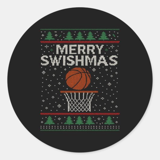 Merry Swishmas Ugly Christmas Sweater Basketball J Ronde Sticker (Voorkant)