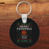 Merry Swishmas Ugly Christmas Sweater Basketball J Sleutelhanger (Voorkant)