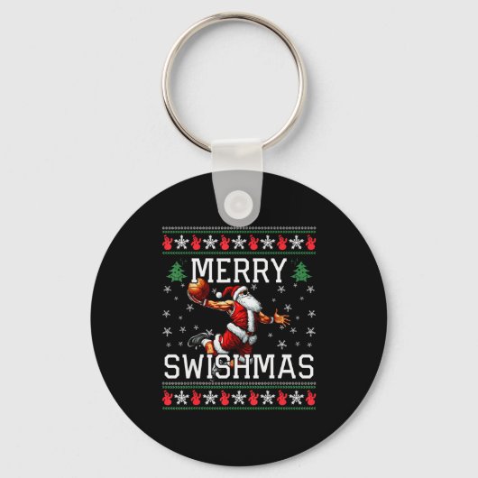 Merry Swishmas Ugly Funny Christmas Basketball Chr Sleutelhanger (Voorkant)