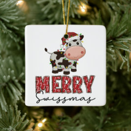Merry Swissmas Festive Swiss Koe Keramisch Ornament