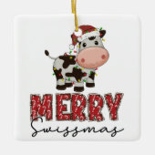 Merry Swissmas Festive Swiss Koe Keramisch Ornament (Voorkant)