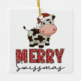 Merry Swissmas Festive Swiss Koe Keramisch Ornament