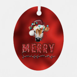 Merry Swissmas Funny Swiss Kerstmis Koe Metalen Ornament