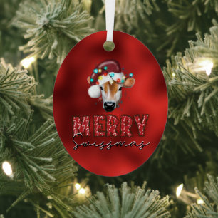 Merry Swissmas Funny Swiss Kerstmis Koe Metalen Ornament