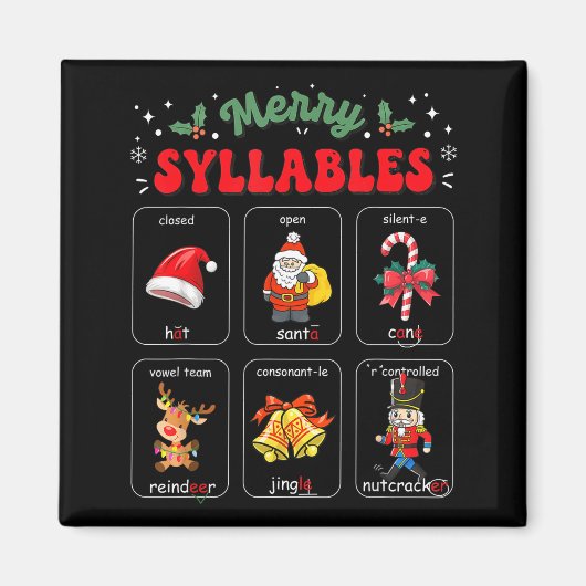 Merry Syllables Xmas Phonics Reading Teacher Holid Magneet (Voorkant)
