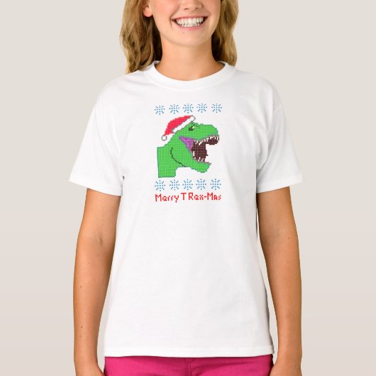 "Merry T Rex-Mas" kerstfeestdag Dinosaur T-shirt (Voorkant)