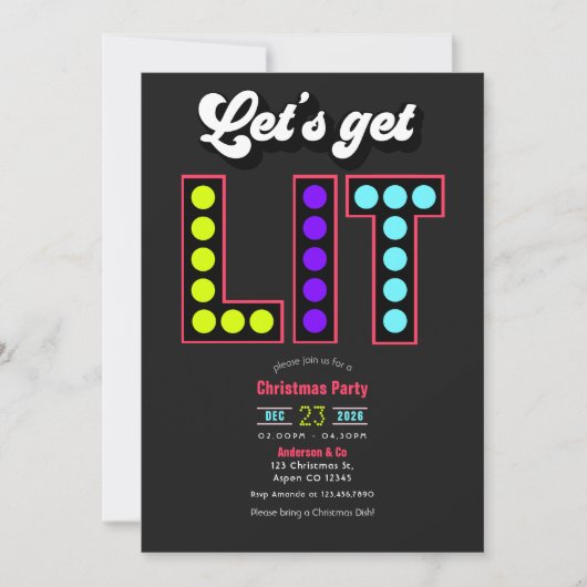 Merry Technicor Lets Get Lit Retro Christmas Party Kaart (Voorkant)
