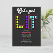 Merry Technicor Lets Get Lit Retro Christmas Party Kaart (Staand voorkant)