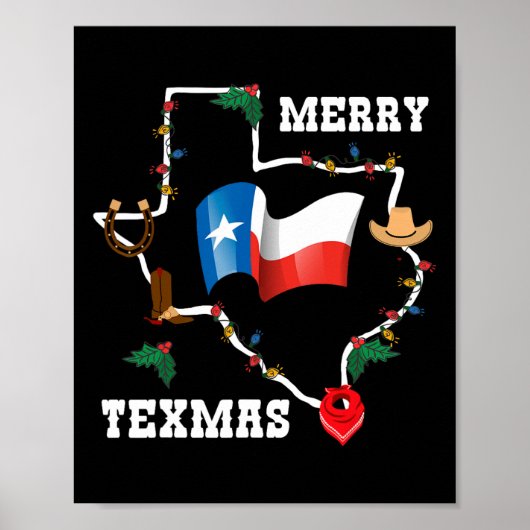 Merry Texmas Texas Flag Kerstmis Familie Holi Poster (Voorkant)