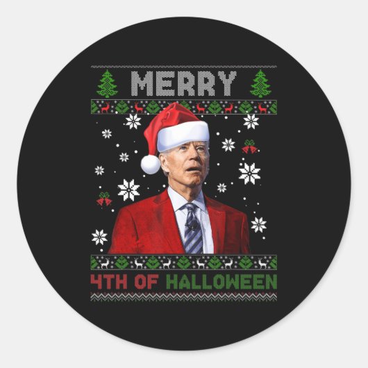 Merry th of Halloween Fun Biden Ugly Kerstmis Ronde Sticker (Voorkant)