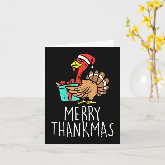 Merry Thankmas Santa Turkey Day Thanksgiving Chris Kaart (Gele Bloem)