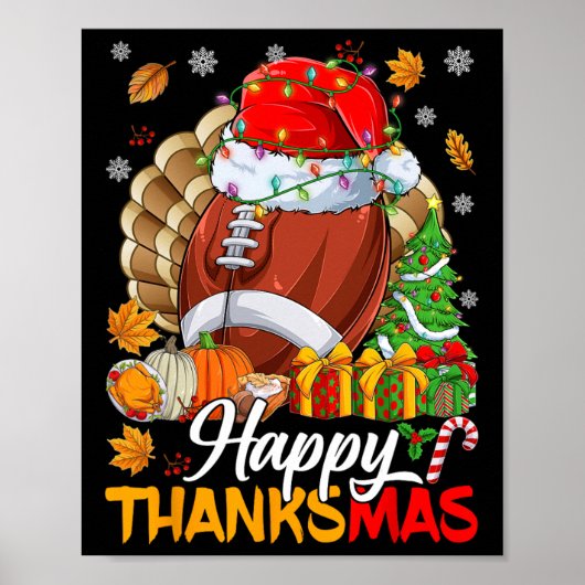 Merry Thanksgiving Football Santa Hat Thanksgiving Poster (Voorkant)