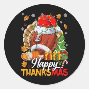 Merry Thanksgiving Football Santa Hat Thanksgiving Ronde Sticker