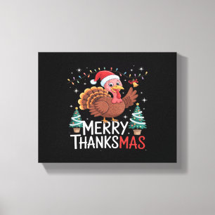 Merry Thanksgiving Happy Thanksgiving Santa Turkey Canvas Afdruk