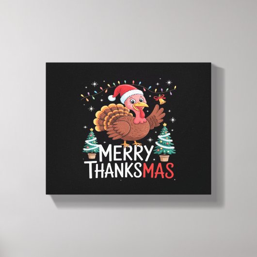 Merry Thanksgiving Happy Thanksgiving Santa Turkey Canvas Afdruk (Voorkant)
