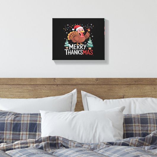 Merry Thanksgiving Happy Thanksgiving Santa Turkey Canvas Afdruk (Insitu (Slaapkamer))