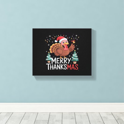 Merry Thanksgiving Happy Thanksgiving Santa Turkey Canvas Afdruk (Insitu (Houten vloer))