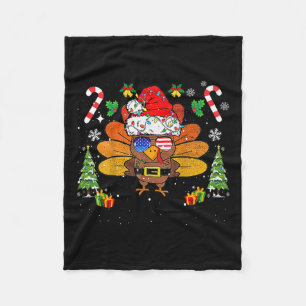 Merry Thanksgiving Happy Thanksgiving Santa Turkey Fleece Deken