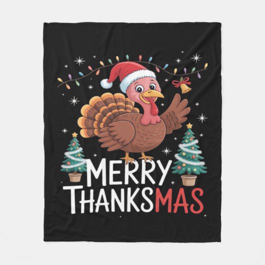 Merry Thanksgiving Happy Thanksgiving Santa Turkey Fleece Deken (Voorkant)