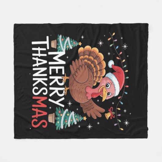 Merry Thanksgiving Happy Thanksgiving Santa Turkey Fleece Deken (Voorkant (Horizontaal))