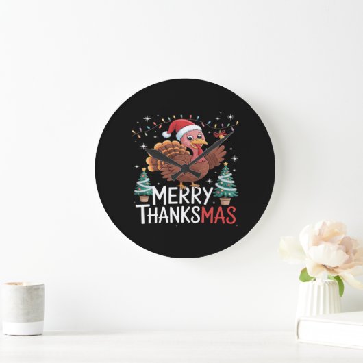 Merry Thanksgiving Happy Thanksgiving Santa Turkey Grote Klok (Huis)