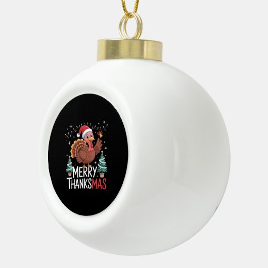 Merry Thanksgiving Happy Thanksgiving Santa Turkey Keramische Bal Ornament (Rechts)