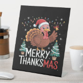 Merry Thanksgiving Happy Thanksgiving Santa Turkey Reclamebord Met Voetstuk (Insitu)