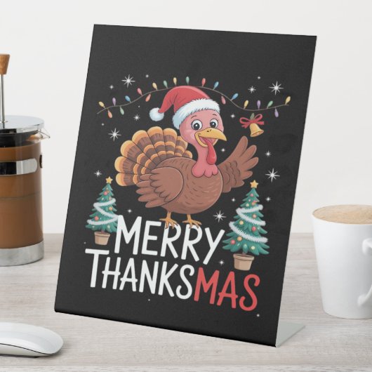 Merry Thanksgiving Happy Thanksgiving Santa Turkey Reclamebord Met Voetstuk (Insitu)