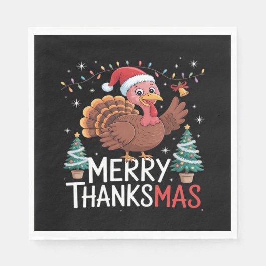 Merry Thanksgiving Happy Thanksgiving Santa Turkey Servet (Voorkant)