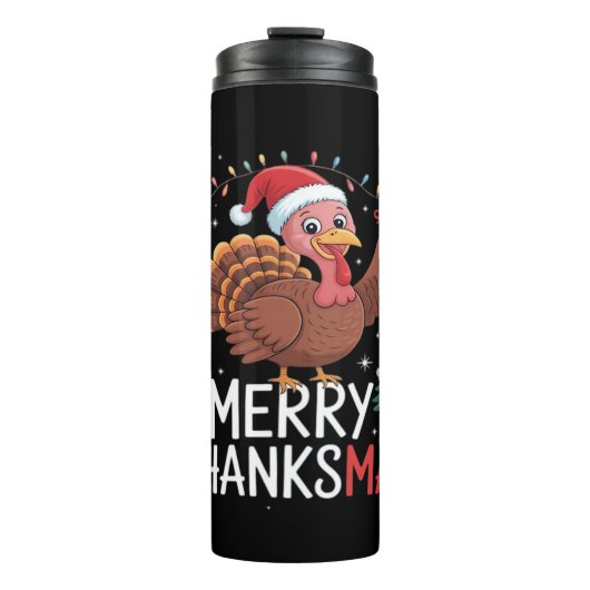 Merry Thanksgiving Happy Thanksgiving Santa Turkey Thermosbeker (Voorkant)