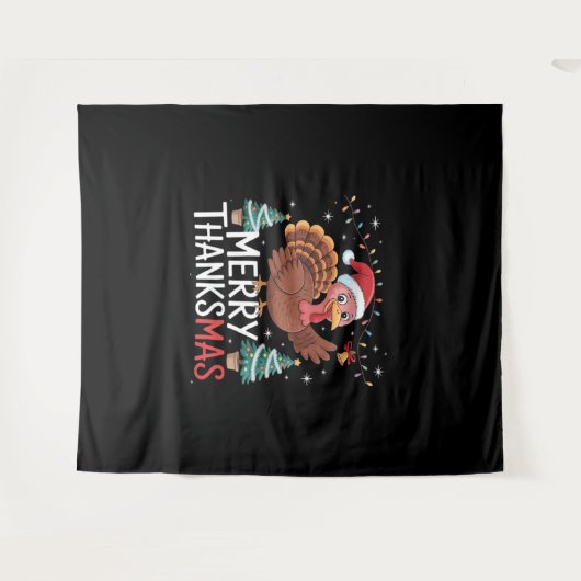 Merry Thanksgiving Happy Thanksgiving Santa Turkey Wandkleed (Voorkant (horizontaal))