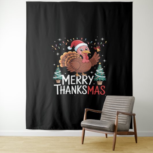Merry Thanksgiving Happy Thanksgiving Santa Turkey Wandkleed (In situ)
