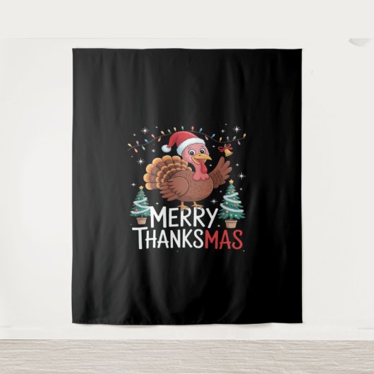 Merry Thanksgiving Happy Thanksgiving Santa Turkey Wandkleed (Voorkant)