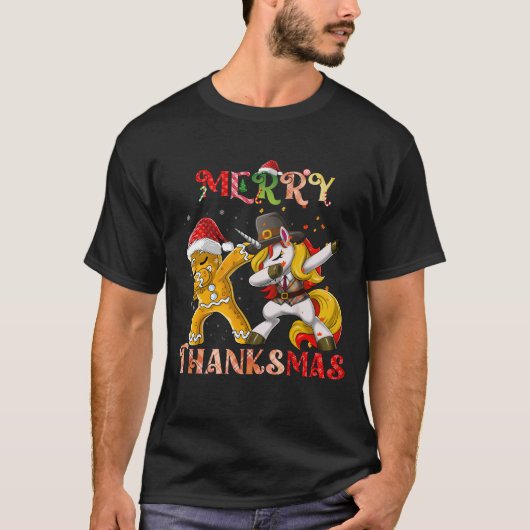 Merry Thanksgiving Unicorn Biscuit Dabbing T-shirt (Voorkant)