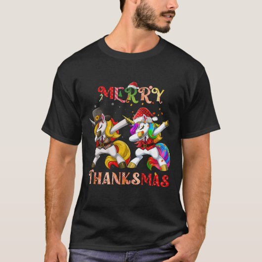 Merry Thanksgiving Unicorn Dabbing T-shirt (Voorkant)
