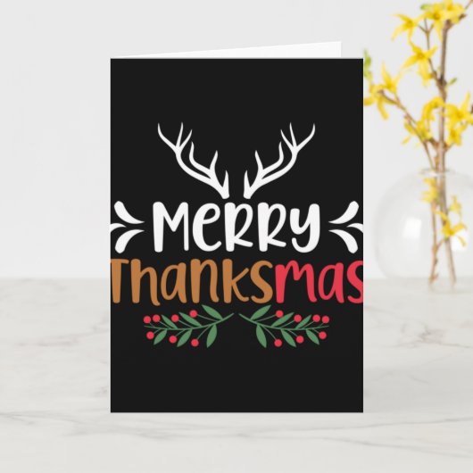 Merry Thanksmas Christmas Thanksgiving Turkey Sant Kaart (Gele Bloem)