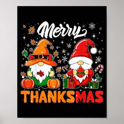 Merry Thanksmas Funny Fall Thanksgiving Santa Gnom Poster (Voorkant)