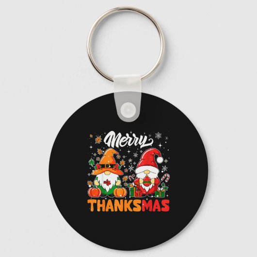 Merry Thanksmas Funny Fall Thanksgiving Santa Gnom Sleutelhanger (Voorkant)