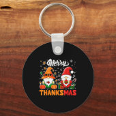 Merry Thanksmas Funny Fall Thanksgiving Santa Gnom Sleutelhanger (Voorkant)