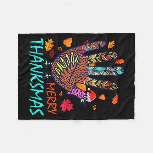 Merry Thanksmas Happy Thanksgiving Christmas Turke Fleece Deken (Voorkant (Horizontaal))