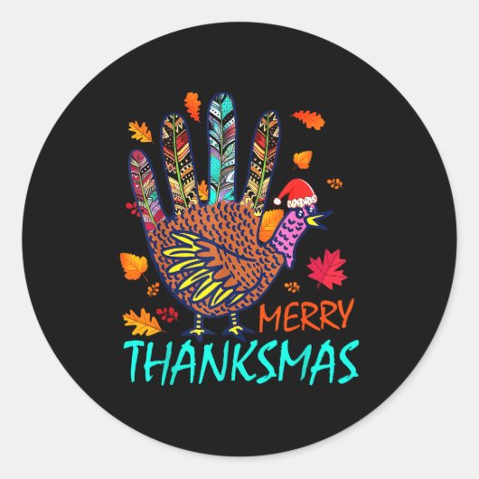 Merry Thanksmas Happy Thanksgiving Christmas Turke Ronde Sticker (Voorkant)