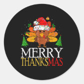 Merry Thanksmas Happy Thanksgiving Santa Turkey  Ronde Sticker (Voorkant)