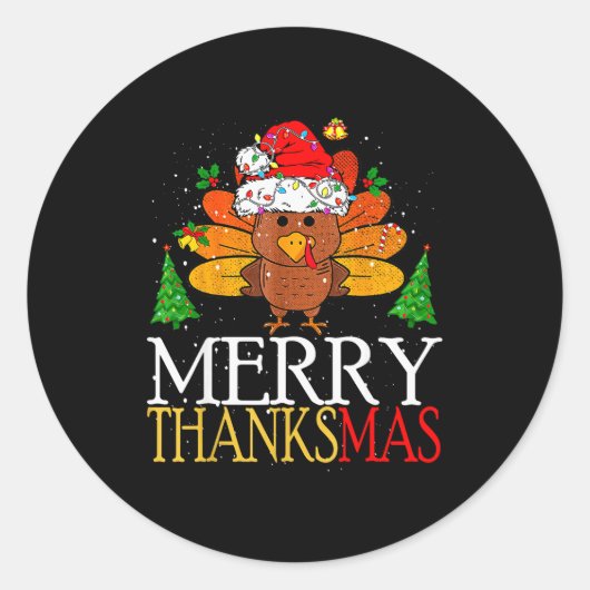 Merry Thanksmas Happy Thanksgiving Santa Turkey  Ronde Sticker (Voorkant)