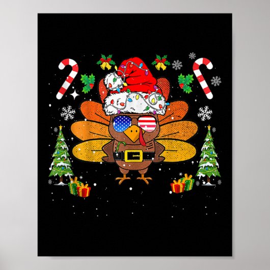 Merry Thanksmas Happy Thanksgiving Santa Turkey Xm Poster (Voorkant)