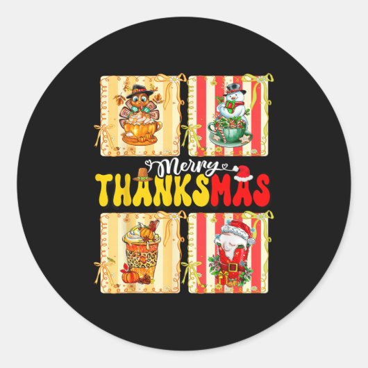 Merry Thanksmas Pumpkin Sce Latte Coffee Thanksgiv Ronde Sticker (Voorkant)