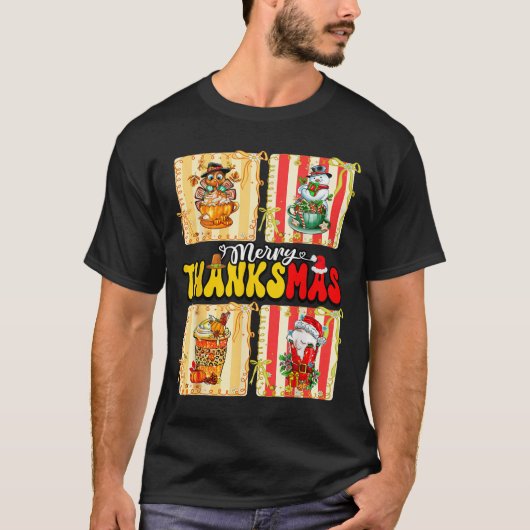 Merry Thanksmas Pumpkin Sce Latte Coffee Thanksgiv T-shirt (Voorkant)