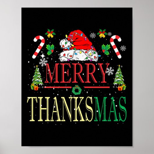 Merry Thanksmas Santa Hat Xmas Familie Mannen Vrou Poster (Voorkant)
