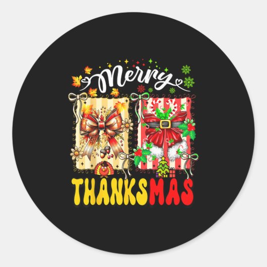 Merry Thanksmas Thanksgiving Christmas Coquette Bo Ronde Sticker (Voorkant)