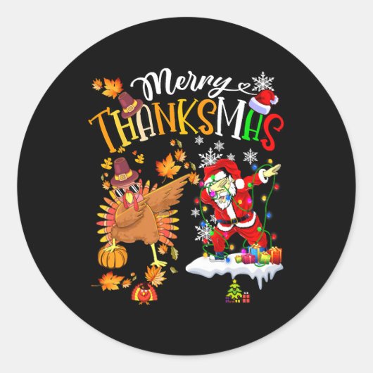 Merry Thanksmas Thanksgiving Kerstmis Ronde Sticker (Voorkant)