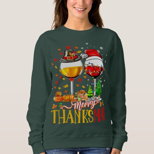 Merry Thanksmas Thanksgiving Kerstmis Ugly Xmas P Trui (Voorkant)